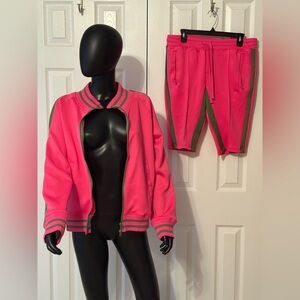 Vibrant Pink and Green Women's Jacket and Shorts Set